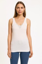 4-6-8er Pack Damen Unterhemd Unterhemden  Spitze Damentop Wei&szlig; 100% Baumwolle