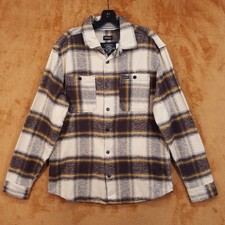 BUFFALO DAVID BITTON Flannel Shirt Jacket Mens Medium Brown Plaid Double Pocket