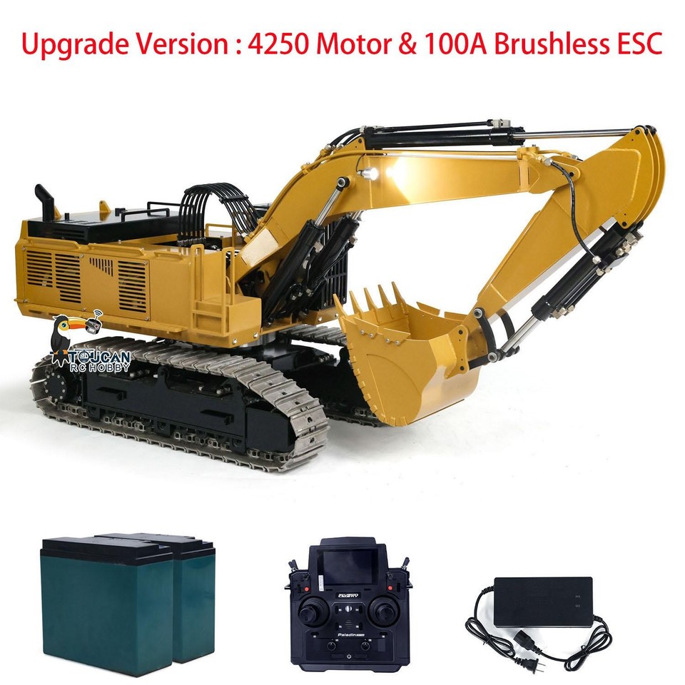 150KG 1/8 Metal RC Hydraulic Excavator 385CF Heavy Duty Digger Sound ...