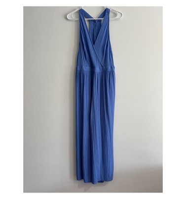 American Eagle Textured Wide Leg Jumpsuit Womens Medium Blue Surplice Racerback