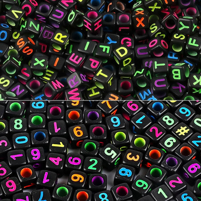 Amaney 800Pcs 6×6Mm Black Square Acrylic Alphabet Letter Beads A-Z Include 100Pc