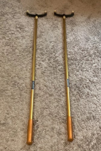 TWO ARCO SHUFFLEBOARD GOLD ALUMINUM PUCK PUSH POLES 45" to 74'' NICE