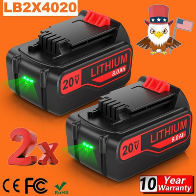 #ad 2 Pack 20V Battery 8 Ah for BlackDecker LB2X4020 MAX Lithium Ion Pack LBXR20 $41.98