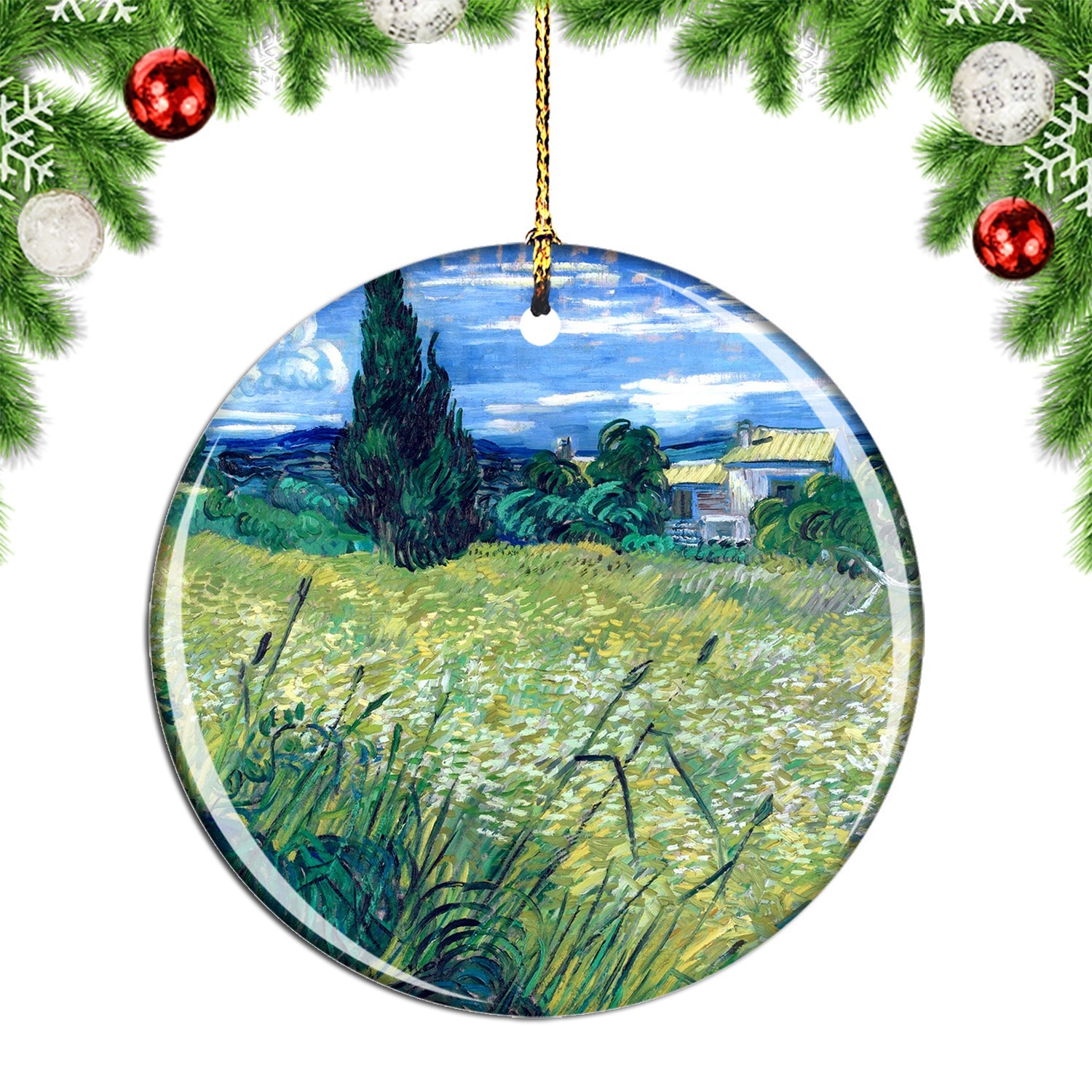 Van Gogh Green Wheat Field With Cypress  Christmas ornament city travel souvenir