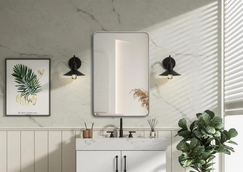 Elegant Decor Contour Metal Rectangle Mirror 28X42 In Silver - Picture 2 of 11