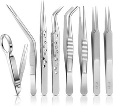 Tweezers Set Stainl Steel Tweezers Forceps with Magnifying Glass
