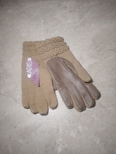 Vintage Aris Knits Womens One Size Beige Wool Leather Gloves New Nwt Cableknit