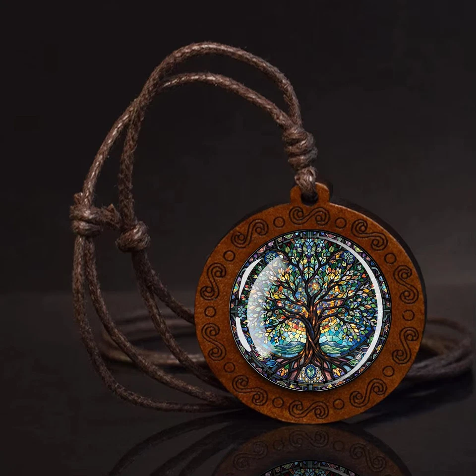 Collar colgante de madera Boho Tree of Life para hombre y mujer joyas Foto 2 de 4