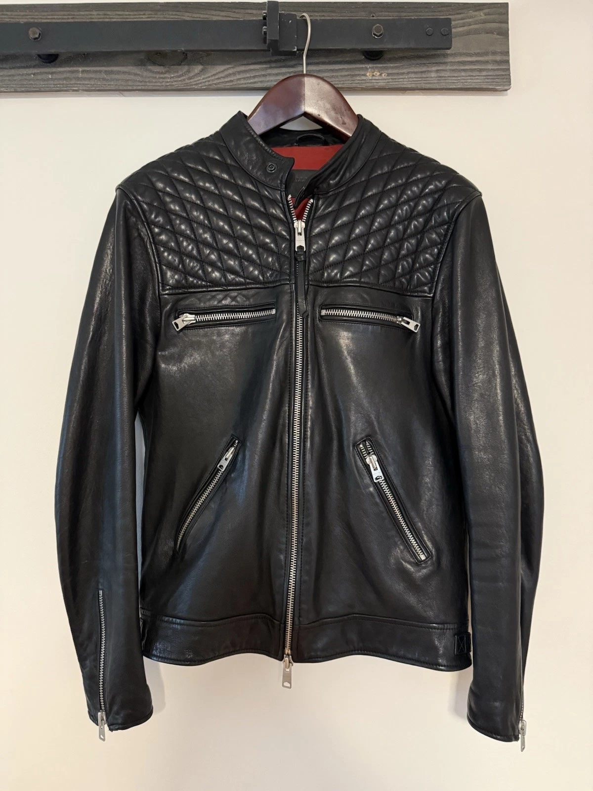 ALLSAINTS Amersham Men's Black Leather Biker Jacket L Quilted (DISCONTINUED) - product detail image 2