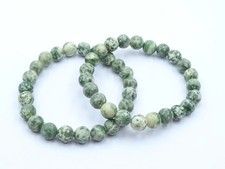 Green Spot Agate Bracelet 8mm Smooth Rondelle Beads Healing Crystal Unisex Gift