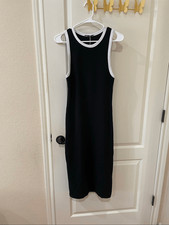 Zara NWT contrast trim black and white midi dress size large