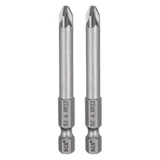 2pcs PZ2 Magnetic Pozi Screwdriver Bit 1/4" Hex Shank 2.56" Industrial Bit