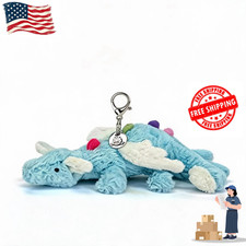 Jellycat Sky Dragon Bag Charm Soft Plush Keychain Baby Blue White Wings