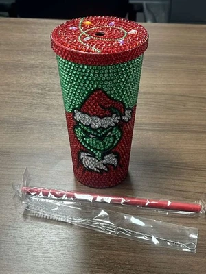 Grinch Rhinestone Tumbler 20 oz Stainless Steel | Bling Christmas