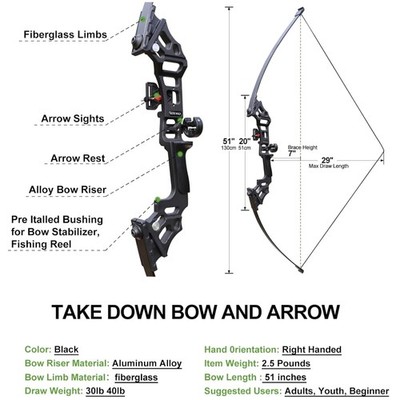 Indestructible Fiberglass Limbs Archery Bow Set, 30lbs