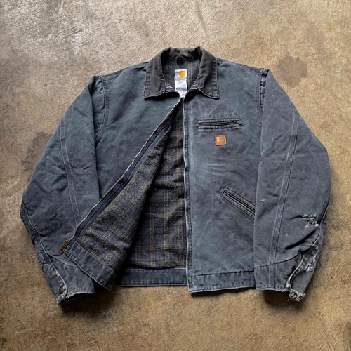 Vintage 2000s Faded Carhartt Petrol Blue J97 PTL Detroit Canvas Workwear Jacket - product listing photo