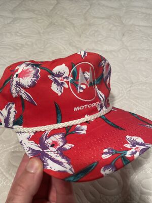 Vintage SnapBack Trucker Hat Cap Rope Brim Hawaiian Floral  display picture 2