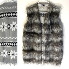 Hannah Faux Fur Vest With Fair Isle Sweater Back Sz L Nwt