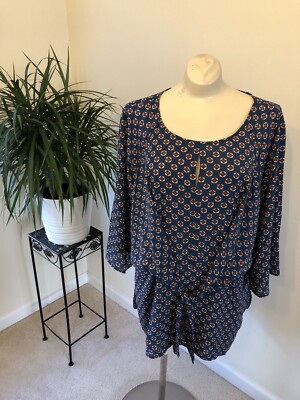 NWT chenault Dressbarn Womens 2X Blue 3/4 Sleeve Front Knot Keyhole Top $44.95