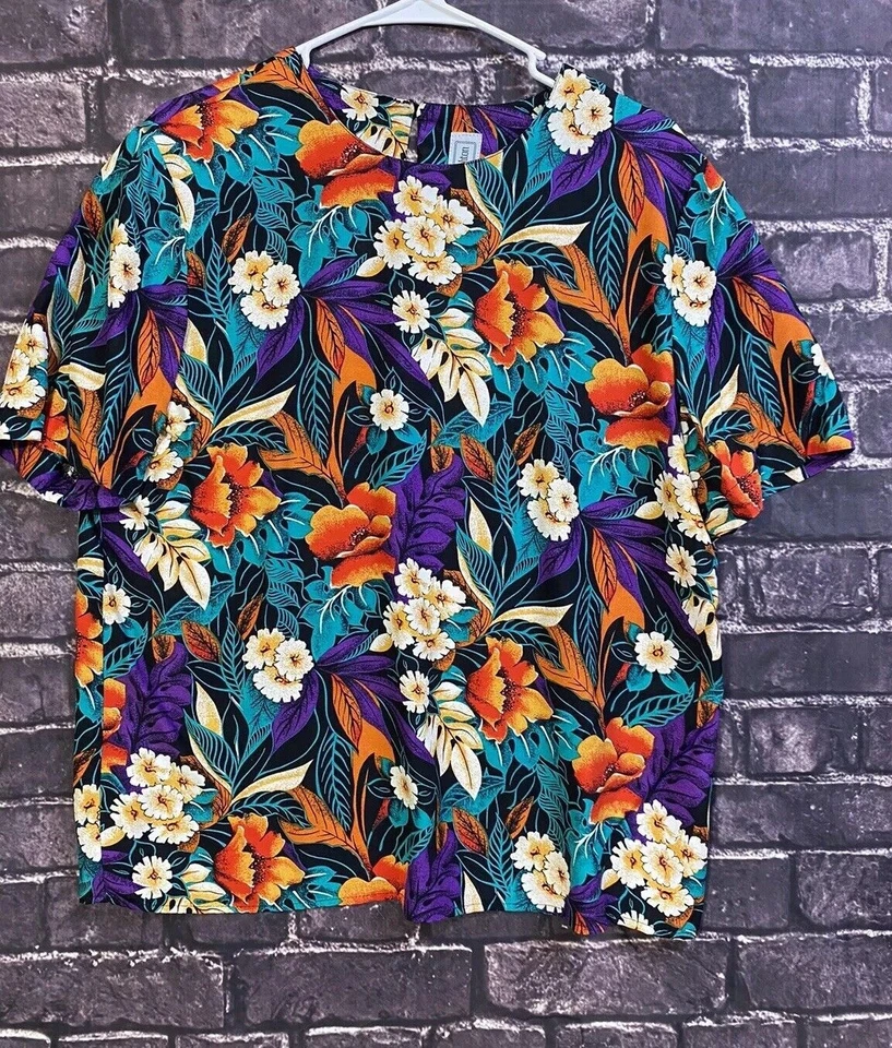 Norton McNaughton Conjunto de 2 Piezas Top Falda Mujer 14 Azul Naranja Floral Tropical De Colección Foto 3 de 4