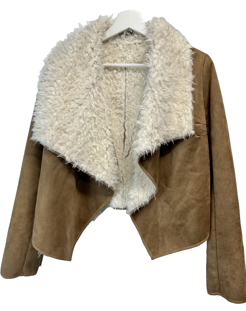 Piko 1988 Womens Faux Fur and Suede Draped Front Jacket Tan
