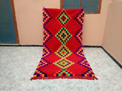 Handmade Vintage Moroccan Rug,Berber Azilal Red Purple Area Carpet,3'77''x7'38 Ft