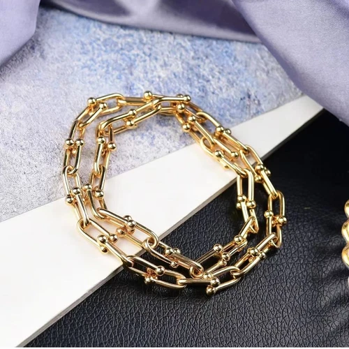 Italian 18K Solid Gold Horseshoe Link Chain Bracelet U-Shape Jewelry 7" - Picture 2 of 20