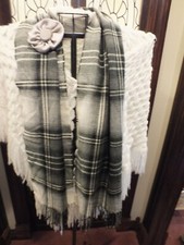 Upcycled Merona Scarf Removeable Handmade Flower Pin Grays 62x12"  Fringe