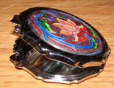 Cloisonne Lotus Flower Pocket Mirror, COMPACT (C25276) Handcrafted 3in.