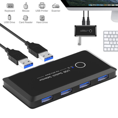 USB 2.0 Switch Selector KVM-Switcher Geräte für 2 Computer teilen sich 4 USB