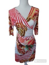 Multicoloured Floral Designs On A Beige Background Wrap Across Dress