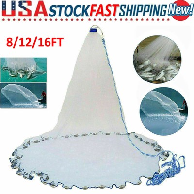 8ft-16ft Hand Cast Fishing Net Spin Easy Throw Bait Nylon Mesh Stock