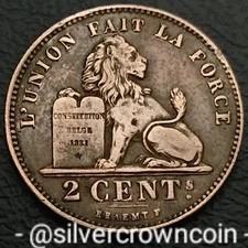 Belgium 🇧🇪 2 Centimes 1912. KM#64.  2 Cents coin. French Lgnd. DES BELGES Lion