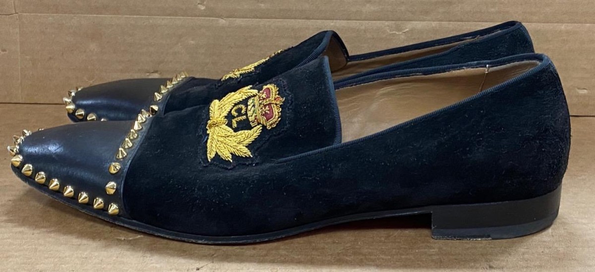 CHRISTIAN LOUBOUTIN CAPTAIN LOUBI FLAT BLACK/ GOLD VEAU VELOUR 