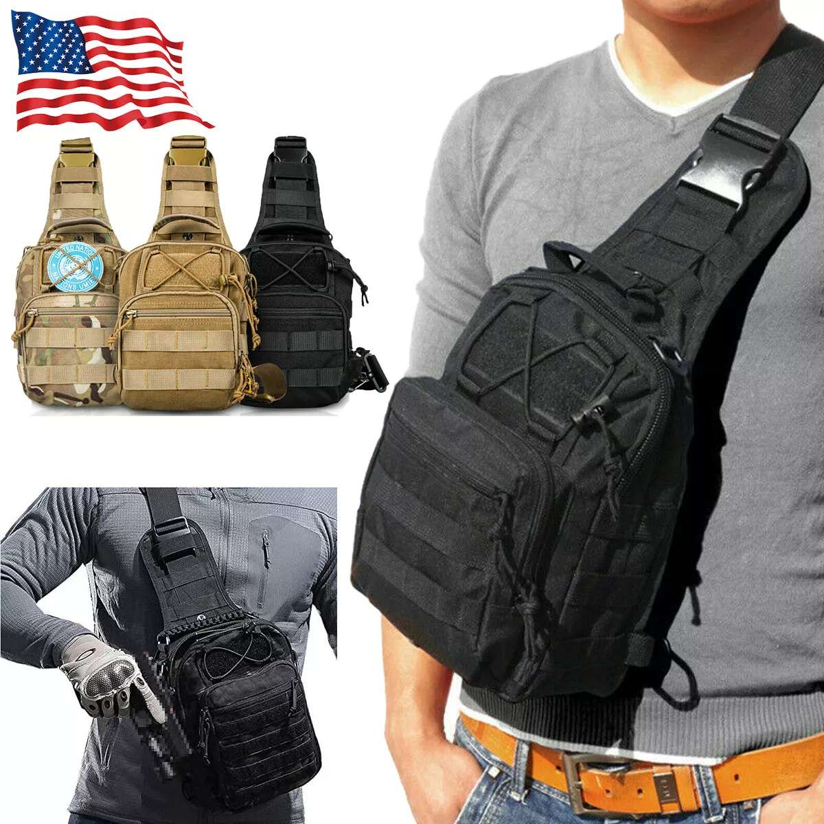 Tactical Molle Shoulder Bag Crossbody Sling Backpack Pistol Concealed Carry  Bag