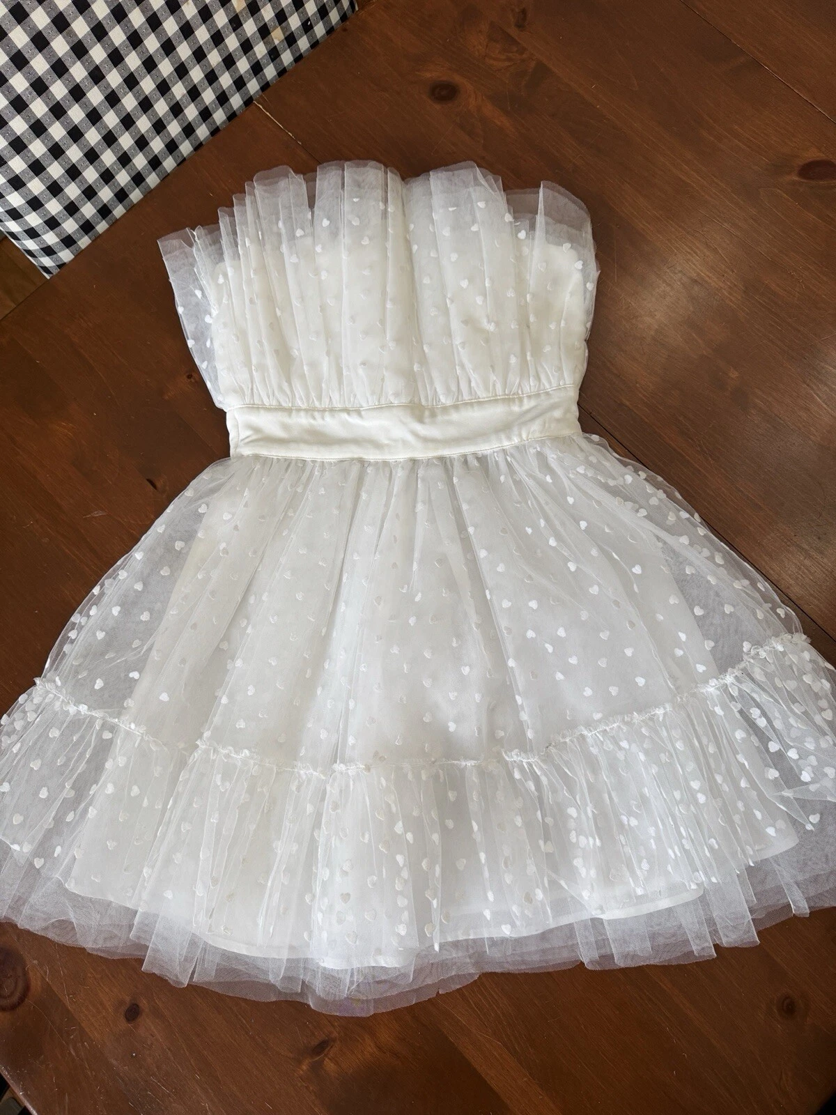 Abito San Valentino o Fidanzamento Mini Tulle Organza Cuore Pois Senza Spalline Piccolo