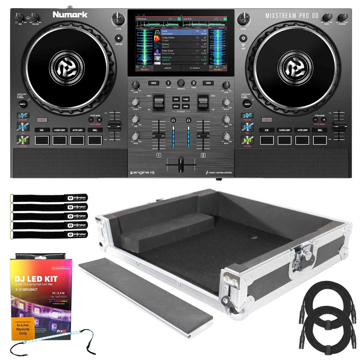 DJ-контроллер Numark MIXSTREAM PRO GO Streaming с батарейным питанием и серебристым корпусом