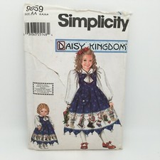 Simplicity 9859 AA Girl's Daisy Kingdom sz 3-6 Doll Dress Unchecked Craft Use