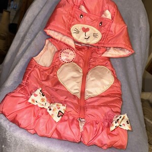 UNBRANDED PINK KITTY CAT BOWS HOODED VEST 12 MONTHS NWOT