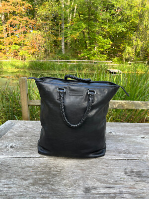 John Varvatos Black Italian Leather Weekender Bag