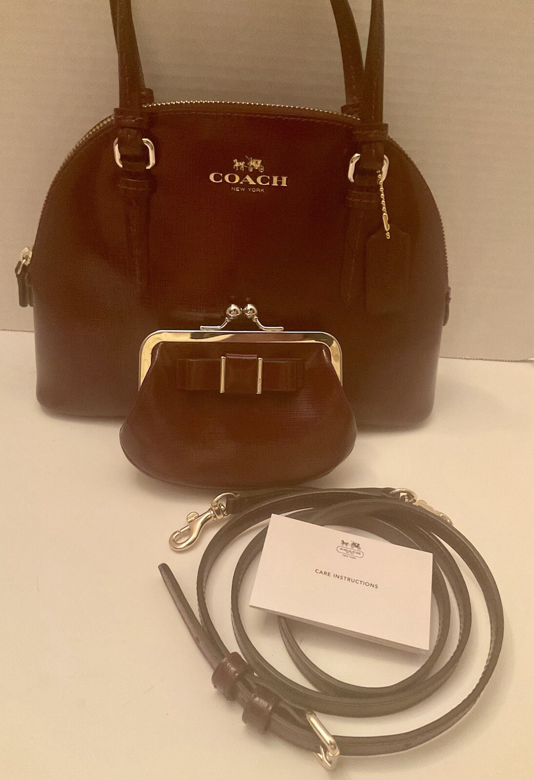 Coach PEYTON Mini Cora Domed Satchel Handbag With Coin Purse - Burgundy Leather image 2