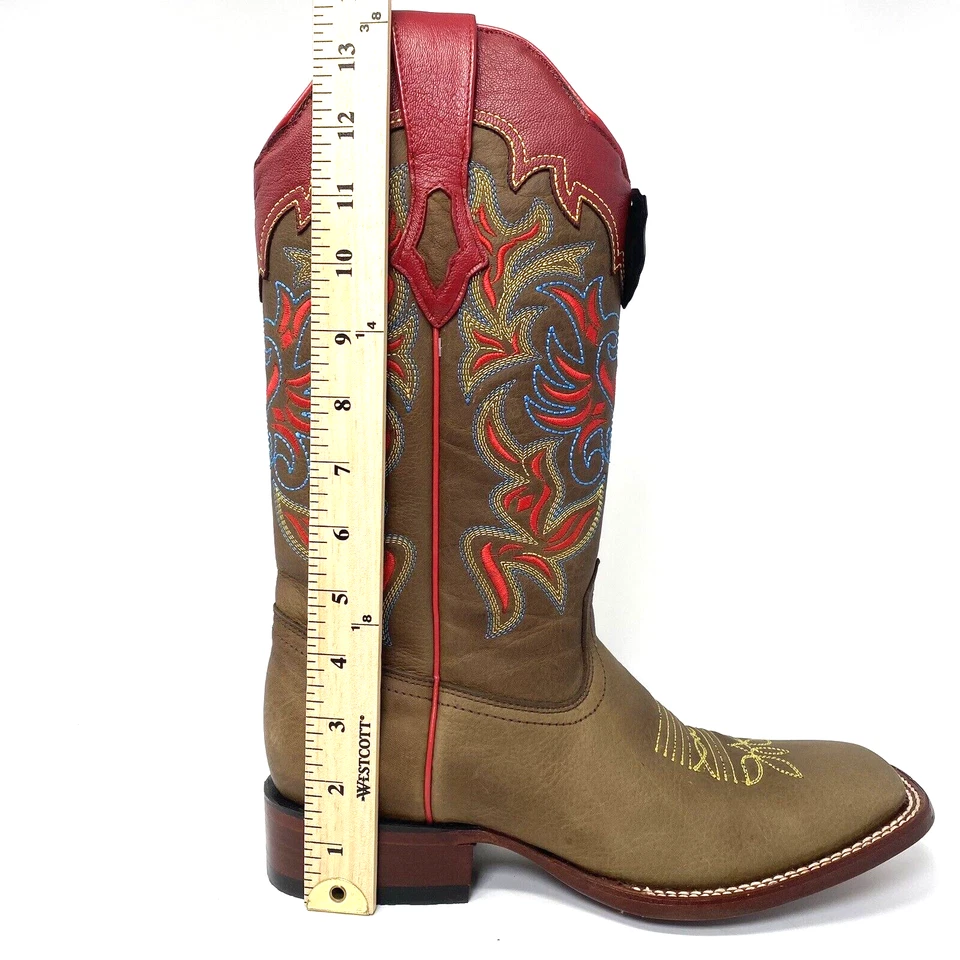 Bota Occidental LOS ALTOS Honey Rage Cuero Genuino Rancho Punta Cuadrada Talla 10 EE Foto 3 de 4
