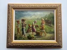 ANTIQUE PAINTING 1940'S FARMER LANDSCAPE FARM WORKERS POSSIBLY FRENCH ARTIST