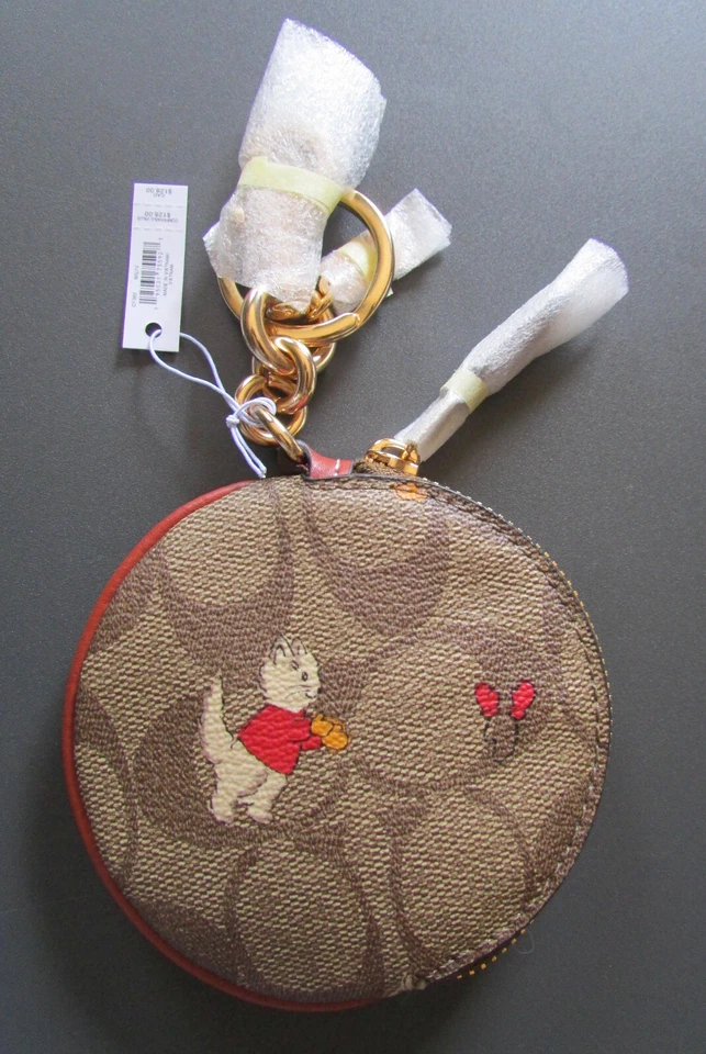 Coach Kitty Cat Mittens Circular Coin Purse Key Ring fob Bag Charm New $128 - Image 2 of 4