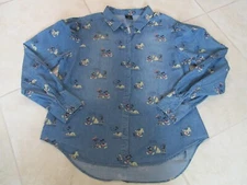 NEW Disney Her Universe Blue Denim Button Shirt Women's XL Mickey Minnie Pluto