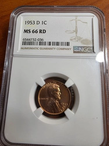 1953-D Lincoln Cent Wheat Penny, Lustrous Red, NGC MS-66 RD