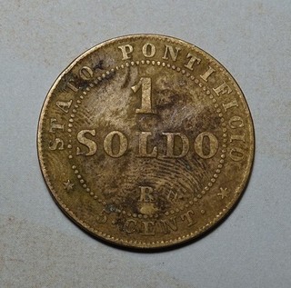 (USA1.55) Vatican city Coin 1 Soldo Pope Pius 9 Year : 1866 .