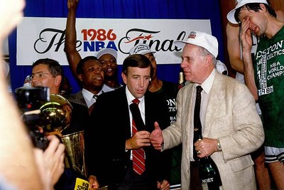 Red Auerbach and the Boston Celtics celebrate and are interviewed - Old Photo