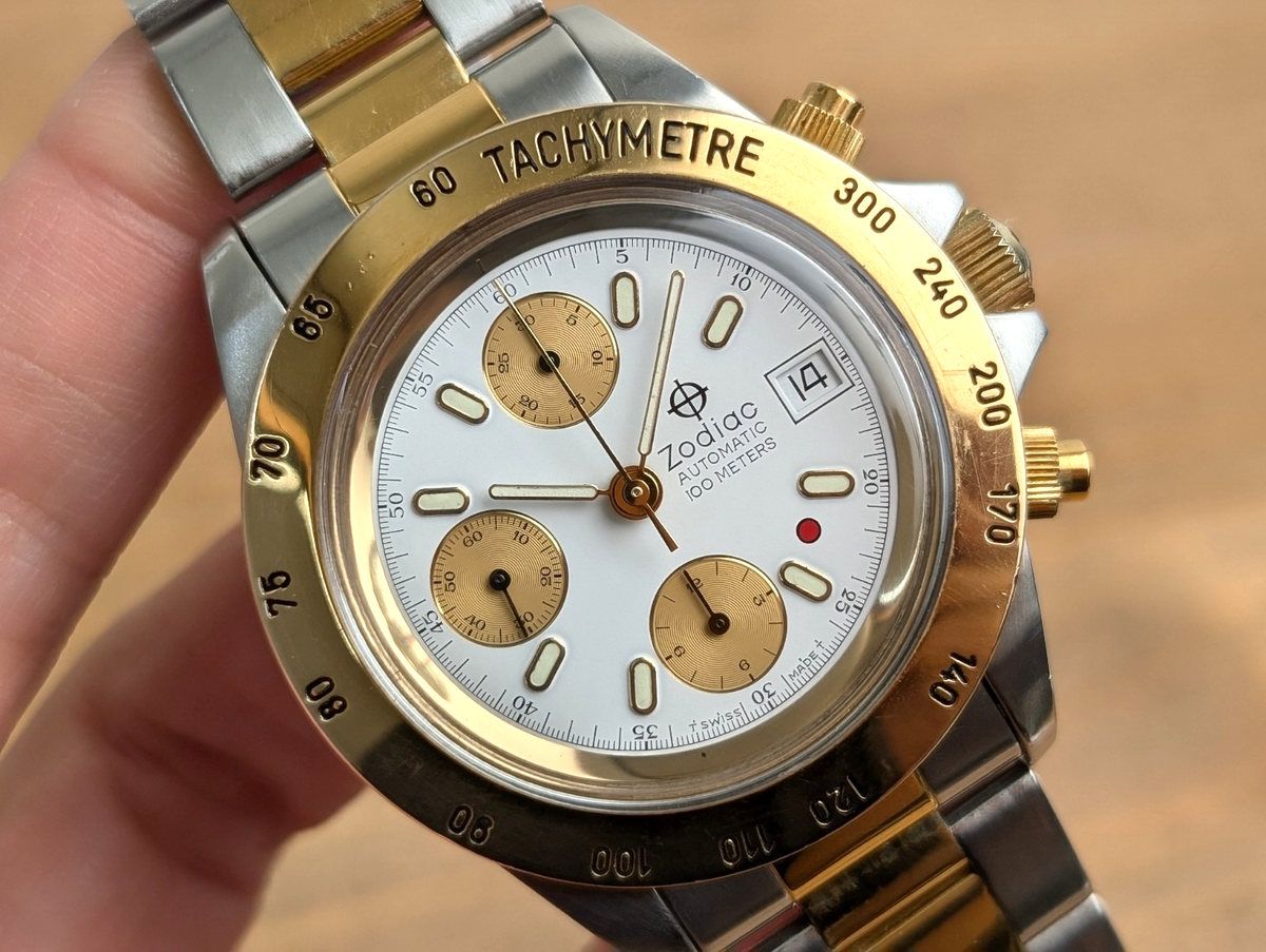 Zodiac Red Dot Chronograph Automatic Gold Date Men's Watch Vintage
