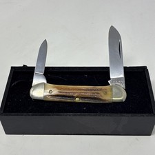 Vintage KA-BAR 1194 USA Genuine Stag 2 Blade Canoe Knife